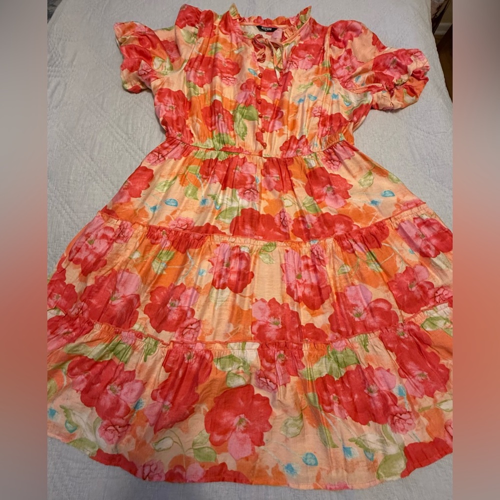 Floral Dress in Red and Orange
